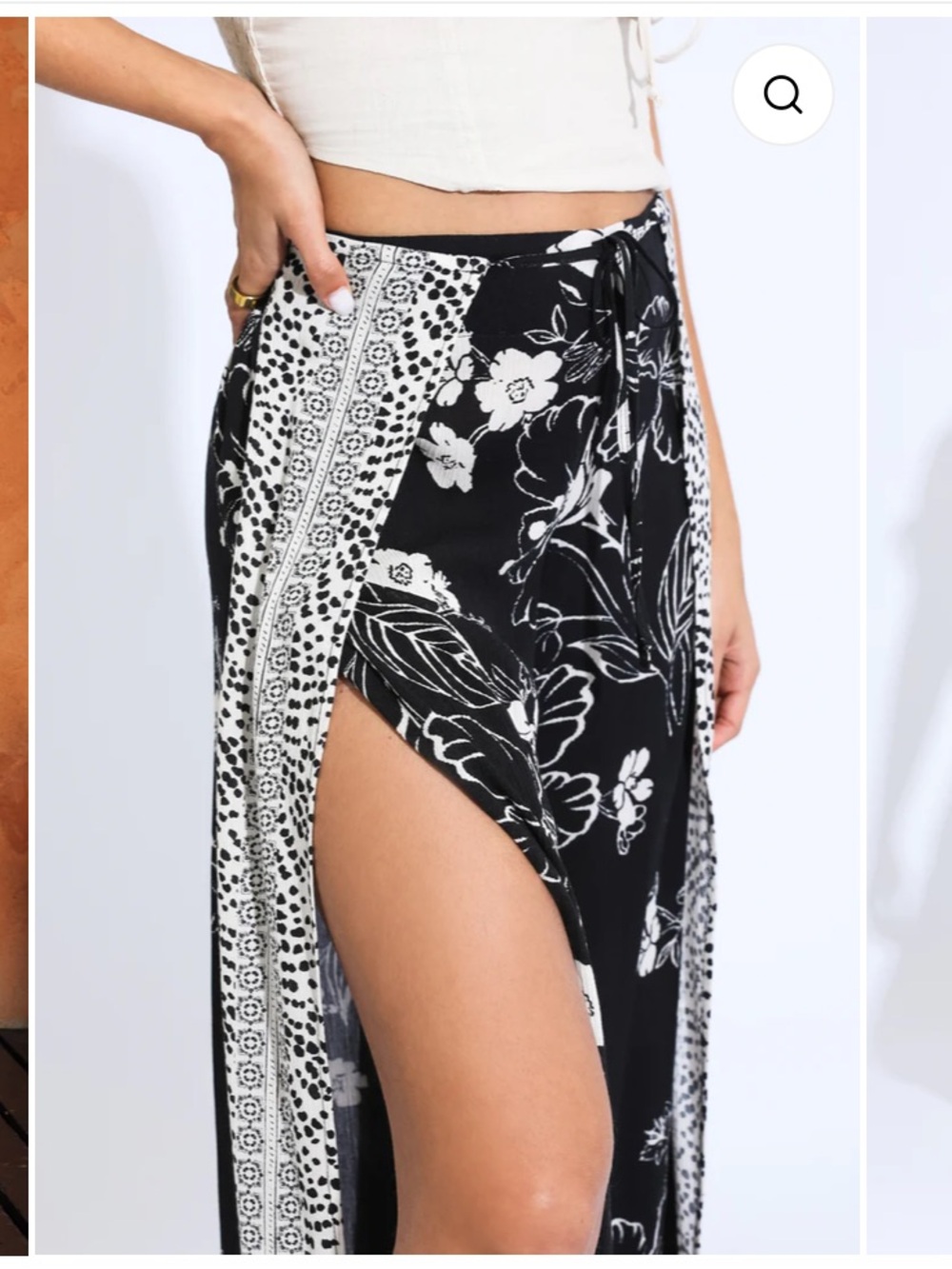 REWASH WIDE LEG BORDER WRAP PANT - BLACK FLORAL - Picture 6 of 9